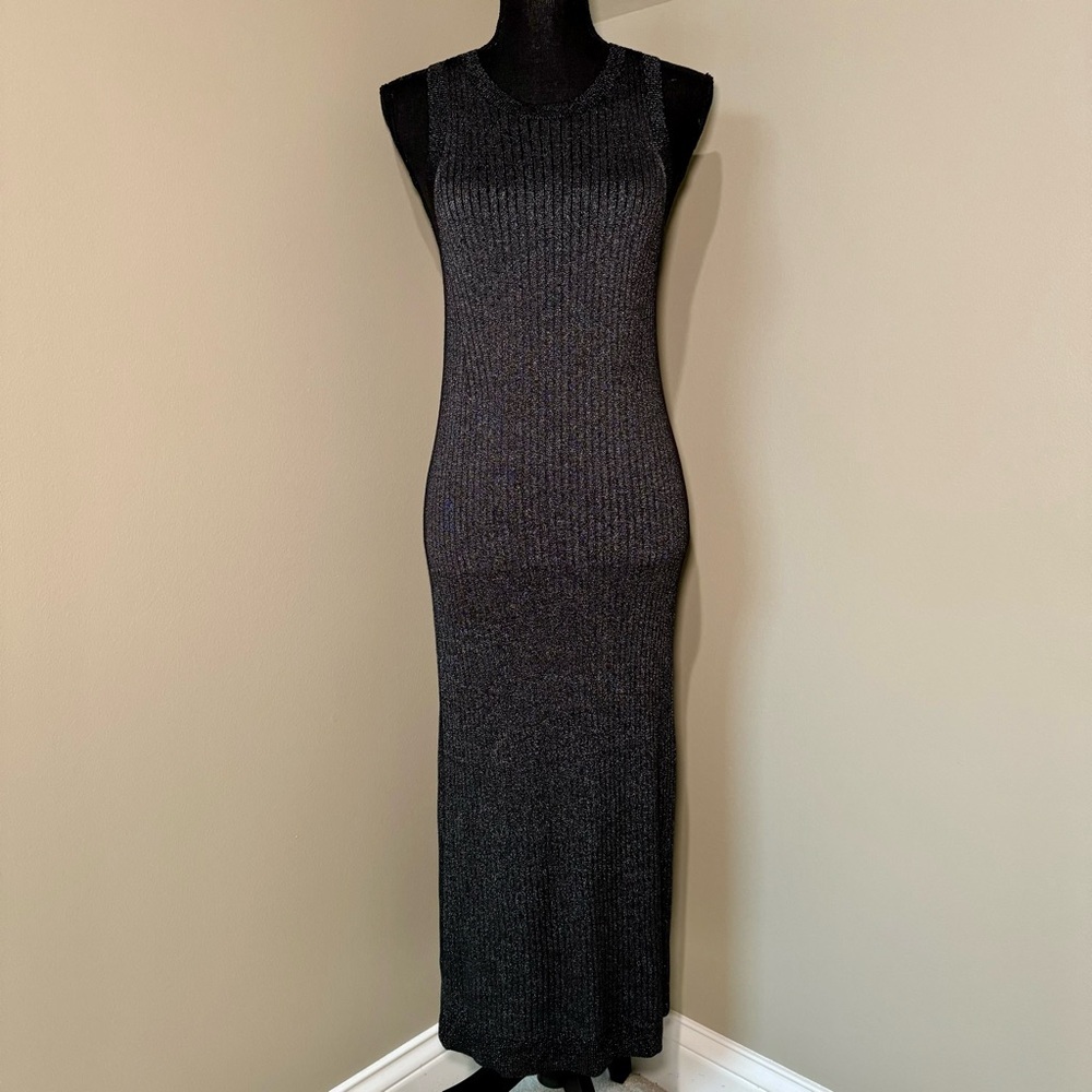 Banana‎ Republic size Small Metallic Ribbed Knit Dress in black/silver sparkle